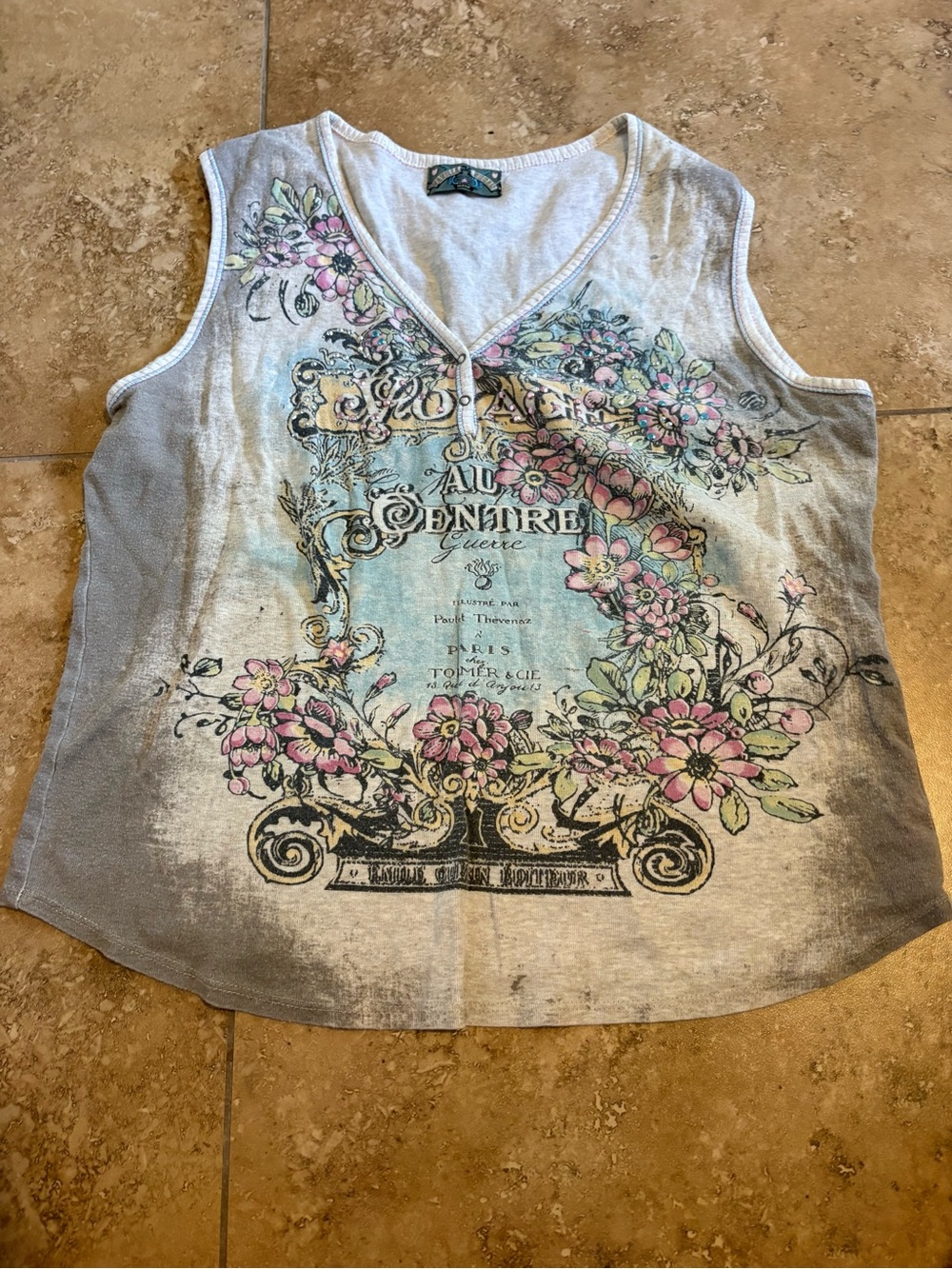 Vanilla Sugar Floral Graphic Sleeveless V-Neck Tank - Gray, Pink, Mint